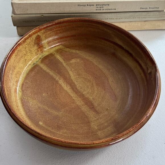 Art Studio Pottery Hand Thrown Dish Bowl Artist Stamped 9.5" - Picture 5 of 14